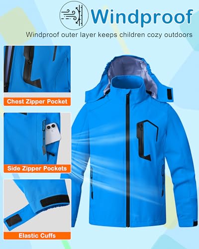 Image of Kids Rain Jacket Boys Girls Lightweight Raincoats Kids Outdoor Windbreaker Jackets with Detachable Hood