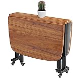 Mesa de Comedor de Hoja abatible, Mesa Plegable Que Ahorra Espacio, mesas rectangulares de Madera con Ruedas móviles, diseño de Borde Redondo, Mesa de Cocina Extensible para salón Comedor, 39 pul