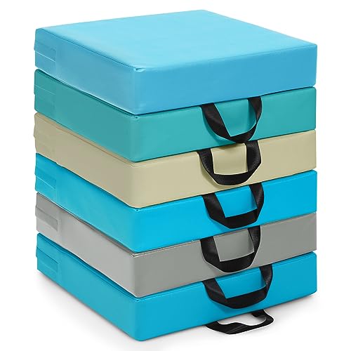 GOPLUS Juego de 6 cojines para silla infantil, cojín de suelo con asa, cojín de piel sintética y espuma, fácil de limpiar, redondos/rectangulares, apilables para un fácil almacenamiento, multicolor en
