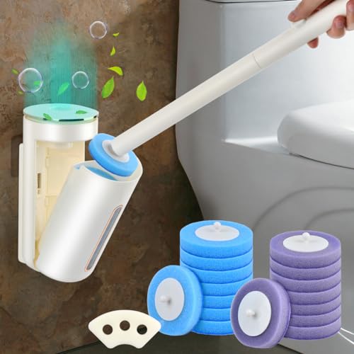 OctBird Escobilla de Inodoro Colgante Con Portaescobillas - Sistema de Limpieza de Inodoro Con 16 Cabezales de Recambio y Base