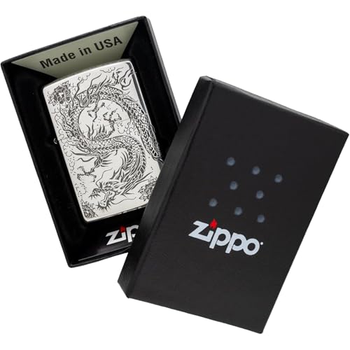 Encendedor Zippo con diseño dragón doble, color plata miniatura 4