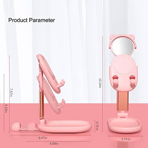 nediea Phone Stand For Desk, Cute Bear Mobile Phone Holder, Foldable Kawaii Accessoriess, Cell Phone Stand for iPhone SE 13/12/11/Pro/XR/XS/Max, Samsung Galaxy, All Smartphones(4-10 inches)(Pink)