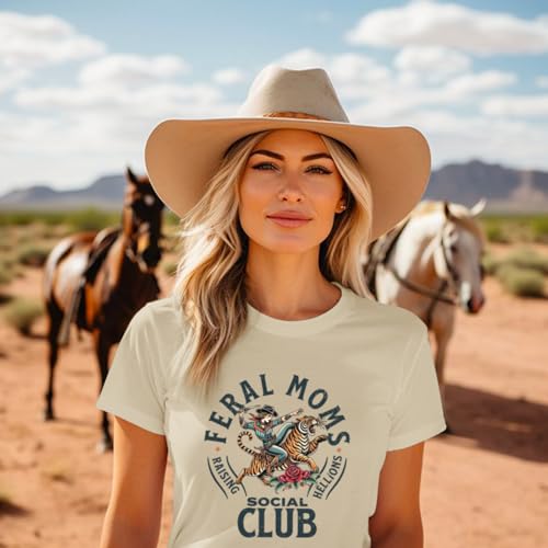 Image of Mama Shirts for Women Cool Feral Moms Social Club T-Shirt Vintage Western Graphic Shirt Funny Mothers Day Tee Tops