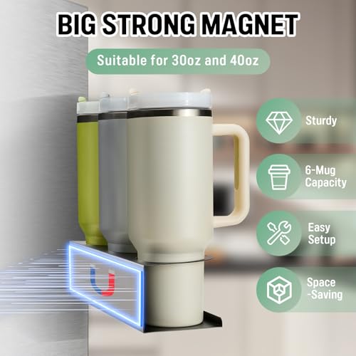 POLRAI 2 Pack Magnetic Stanley Cup Holder Water Bottle Organizer for Stanley 30&40 oz Tumbler with Double Sided Tape Hold Stanley Cup Accessories for Kitchen Fridge Cabinet