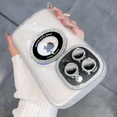 Étui de téléphone magnétique transparent dégradé blanc et coque paillettes iPhone 14