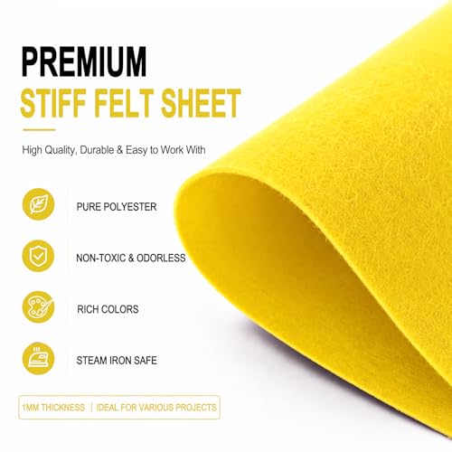 Image of Bright Yellow Large Felt Fabric 36 inch x 36 inch (1 Square Yard), 1mm Stiff Felt Sheet, Nonwoven Fabric for Crafts, DIY Projects, Art, Sewing, Lining & Decorations