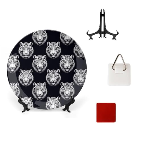 DULAHR Northwest White Tiger Bone China Decorative Plate Ceramic Decorative Plate Home Wall Decor with Vertical Stand Decorative Plates