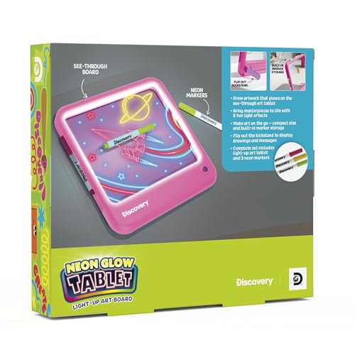 Discovery Neon Glow Drawing Board - LED Drawing Tablet for Kids| 8 Light Effects, 3 Washable Markers| Doodle Board Sketch Pad Art Kit| Built-in Storage & Display| Arts & Crafts Toy| Boys & Girls Gift