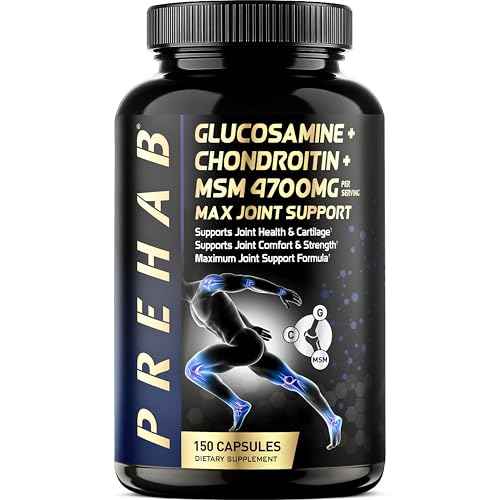 PREHAB Glucosamine Chondroitin MSM Joint Support Supplement | Max Joint Support 4700mg | Extra Strength Joint Supplement for Men & Women | Supports Joint Health & Cartilage, Joint Comfort & Strength