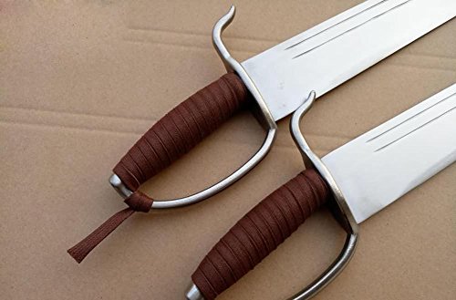 Kung fu Wing Chun Bart Cham Dao,Yewen double knives,Stainless steel blade,Copper handguard (Brown rope)