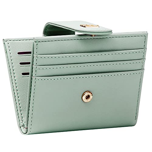 Image of Badiya Small Wallets for Women Bifold Multi Card Case Wallet Slim Credit Card Holder with Zipper Coin Purse, Light Green, one size, Minimalist