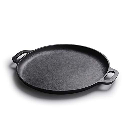 HYUWANGYU Premium Natural Finish Pre-Seasoned Thick Cast Iron Pizza Baking Pan with 2 Generous Handles Superior Heat Retention Versatile Kitchen Cookware