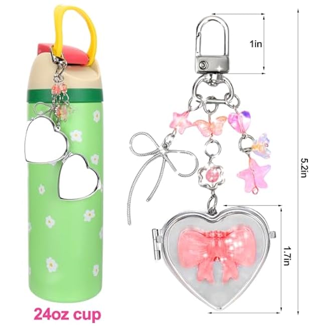 AIERSA Bow Mirror Charms for Owala Accessories, Pink Water Bottle Decorations Accessories Compatible with Owala Freesip 24oz 32oz 40oz