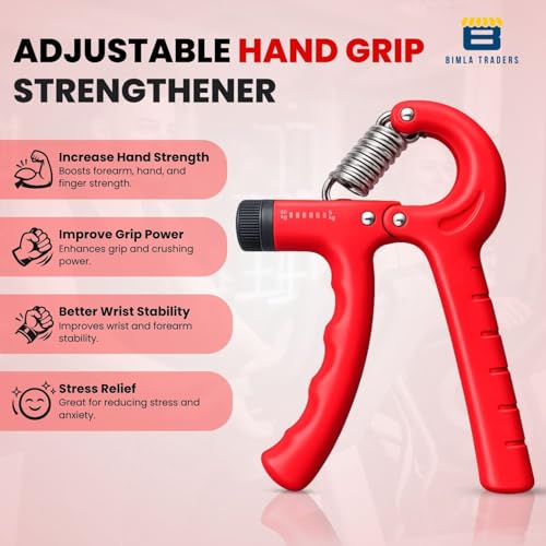 Image of CRAE Hand Gripper - Adjustable Grip Strengthener for Forearm, Wrist & Finger Workout Men & Women Capacity 60 kg (Red)
