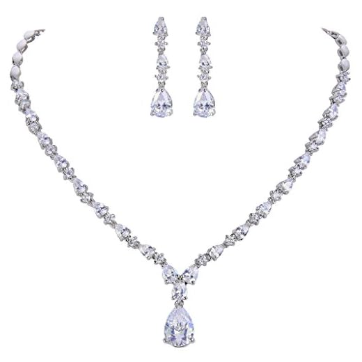 EVER FAITH Wedding Jewelry for Bride Cubic Zirconia Charming Water Drop Bridal Pendant Necklace Earrings Set Clear Silver-Tone