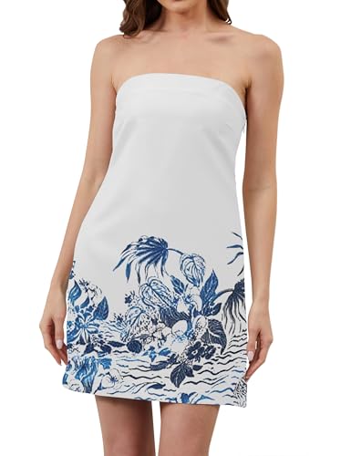 Image of TERIVEEK Women Strapless Linen Tube Mini Dress Summer Boho Beach Sundress