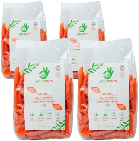 goodFarm Organic Red Lentil Penne Pasta 1 kg (250g x 4) - High Protein & Fibre, Gluten-free, Vegan, Low calorie