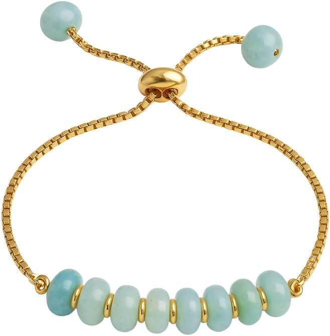 Gempires Amazonite Rondelle Beads Bolo Bracelet for Women, 14k Gold Plated Adjustable Bracelet, Bridesmaid Gift, Amazonite Jewellery for Women