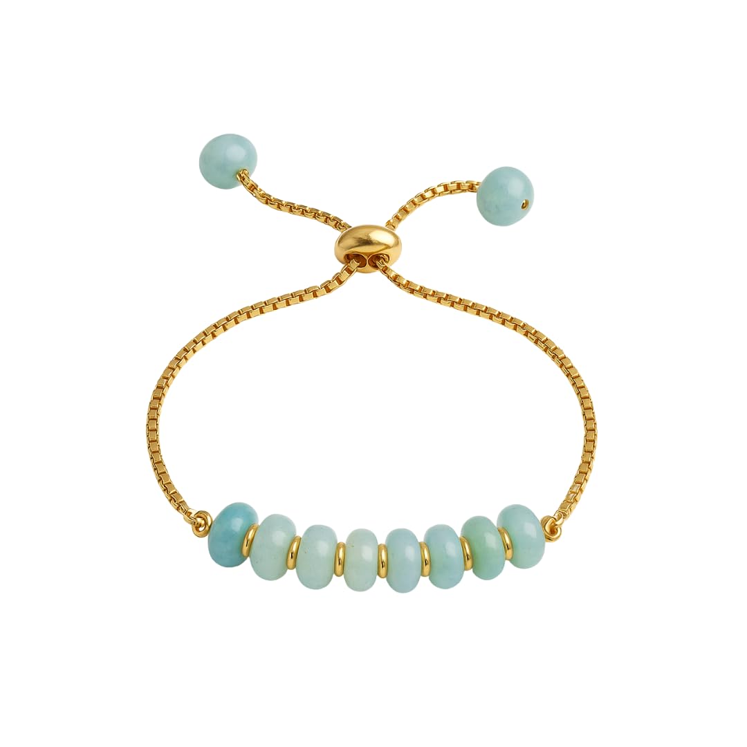 Gempires Amazonite Rondelle Beads Bolo Bracelet for Women, 14k Gold Plated Adjustable Bracelet, Bridesmaid Gift, Amazonite Jewellery for Women