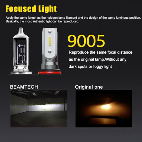 BEAMTECH 9005/HB3 Bulbs, S1 Series Fanless Fog Light 300% Brighter 6500K Xenon White, 2 Bulbs - Thumbnail 3
