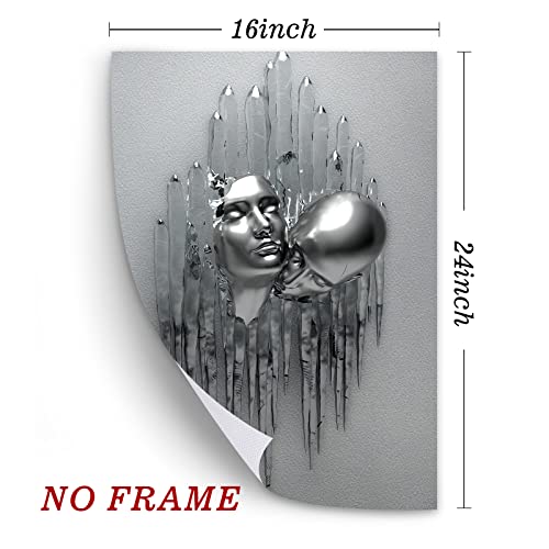 3D Metal Effect Wall Art Abstract Couple Picture Silver Metal Painting Couple Hugging Wall Art Modern Love Poster Couple Metal Canvas Painting For Living Room Bedroom Wall Decor 16X24Inch No Frame #TOP1