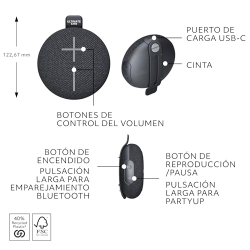 Miniatura 7 de Ultimate Ears MINIROLL, Altavoz Bluetooth Resistente al Agua | Ultraportátil, graves potentes, a prueba de polvo IP67, radio de acción de 40 m - Negro