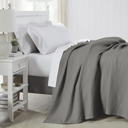Image of Modern Threads 100% Cotton Waffle Thermal Blanket, Dark Gray, King /California King