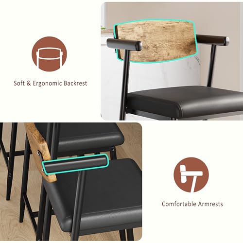 Image of GarveeHome Bar Stools Set of 8 with Arms, 26 inch Modern 8pcs Counter Height Metal Barstools Set with Wood Back & Footrest, Wider Seat, Sturdy Frame, for Counter Bar, Kitchen Island, Retro Brown