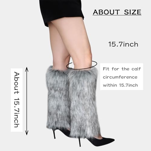 Image of Peecabe Winter Women Faux Fur Fluffy Leg Warmers Fuzzy Long Boot Covers Furry For Christmas