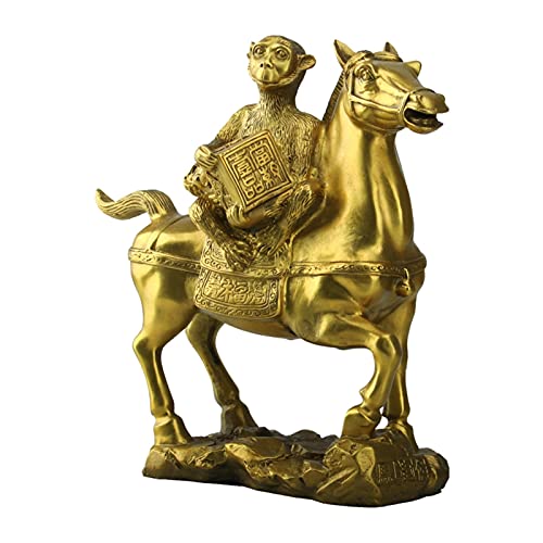 SHUTING2020 Chinese feng shui statue sculpture Brass Horse and Monkey Home Craft Decoration Housewarming Gift Feng Shui Statues Wealth Prosperity Statue 8.2/11.6 Inch Height (Gold) Statue of wealth