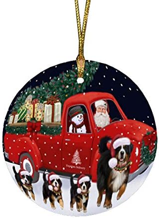 Christmas Express Delivery Red Truck Running Bernese Mountain Dogs Round Flat Ornament - Pet Decorative Hanging Ornaments for Christmas X-mas Tree Decorations - 2.75" Round Christmas Ornament