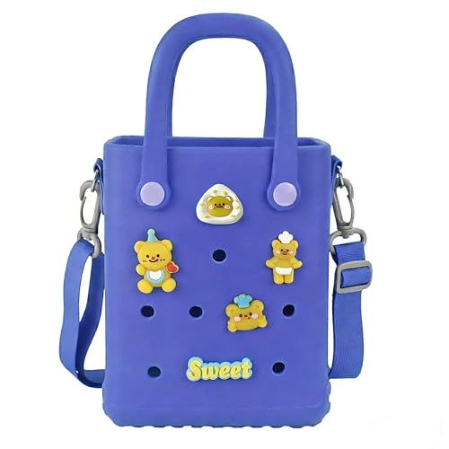 Mini Rubber Beach Bag with Strap & Charms, Waterproof EVA Beach Bag for Girls, Small Rubber Tote Bag for Women