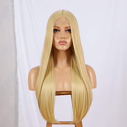 ALICE Blonde Lace Front Wig, 24" Long Natural Straight Middle Part Synthetic Full Wig for Women