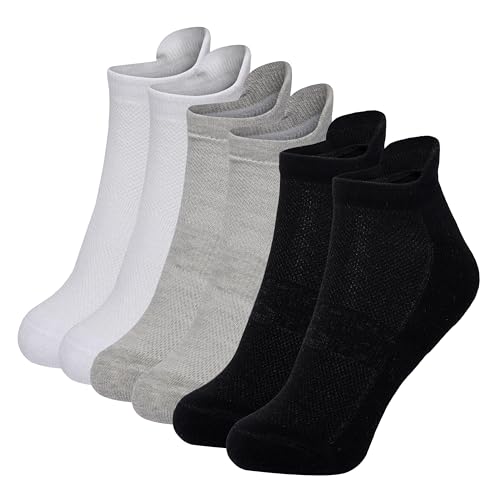 ABITO Men's Socks Ankle Length Soft Cusioning Base & Breathable Mesh Top, Arch Grip, Pull Collar in Cotton