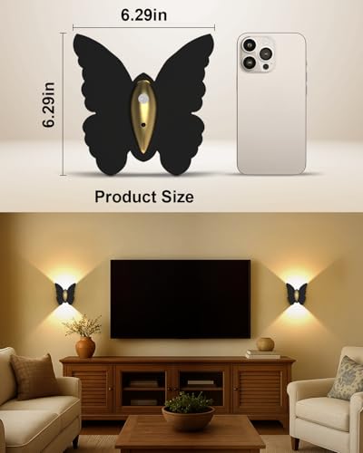 Image of Eneru Motion Sensor Wall Sconce, Rechargeable Wall Light Wireless Indoor | 5000mAh Battery Operated Wall Sconce, Motion Activated, Magnetic Butterfly Night Light for Hallway Stair Closet Pantry Porch