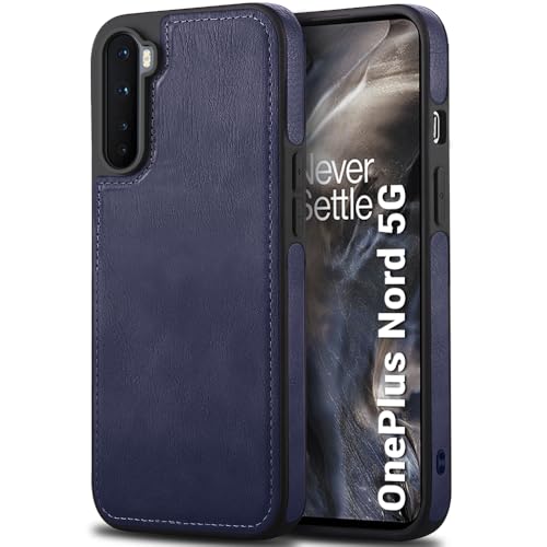 Image of TheGiftKart Genuine Leather Finish Back Cover Case for OnePlus Nord 2020 | Shockproof Design | Raised Edges for Camera & Screen Protection | Stunning Minimalist Compatible with OnePlus Nord (Blue)
