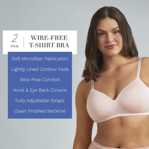 Ellen Tracy Everyday Micro Wire-Free T-Shirt Bra - Smoothing Comfort - Adjustable Straps - 2-Pack Multipack - 34B Nude/Black #TOP3