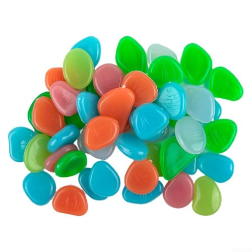 50 ciottoli fosforescenti per illuminazione di acquari e giardini, pietre in resina sicure per cortile, patio, acquario, aiuole e bordi della piscina (misto)