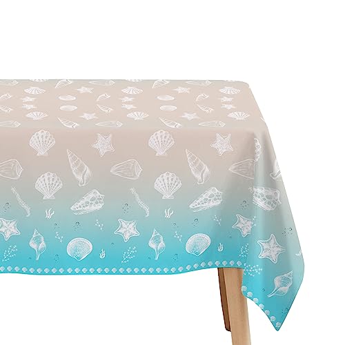 Image of Beach Seashell Party Decorations Tablecloth, Disposable Beach Seashell Party Table Covers Supplies, Sea Shell Table Decorations for Birthday Baby Shower Wedding Party, 3 Pack, 54in x 108in