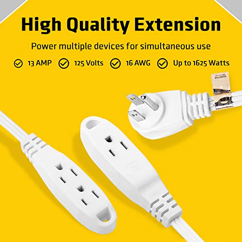 Clearmax 3 Prong Extension Cord With Multiple Outlets, Heavy Duty 3 Outlet Extension Cord With Flat Head, Power Outlet For Use In Home, Garage Or Workshop, 16 Awg Indoor Extension Cord White, 25 Feet #TOP5