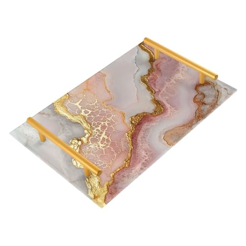 Bandejas decorativas con asas de mármol rubor blanco con asas, bandeja para sala de estar, joyería, perfume, para sofá, servir charolas para mesa de centro