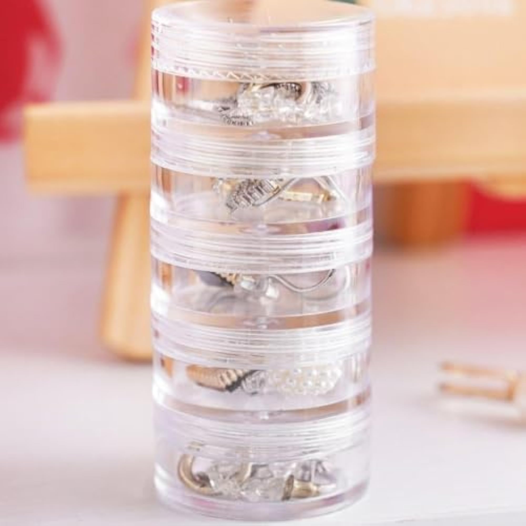 Stackable Clear Plastic Round Storage Jars, 5 Layer Cosmetic & Jewellery