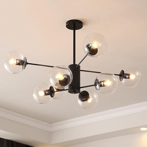 Chandelier Moderne Milieu de Siècle à Intensité Variable 16 Têtes Noir
