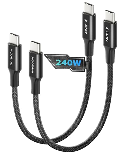 Moorami 2-Pack 2ft Short 240W USB C to USB C Cable 24-inch PD 3.1 Fast Charging Cord Compatible for Tidy Desktop iPhone 17/16/15 MacBook Air iPad Pro 48-Braided 480Mbps