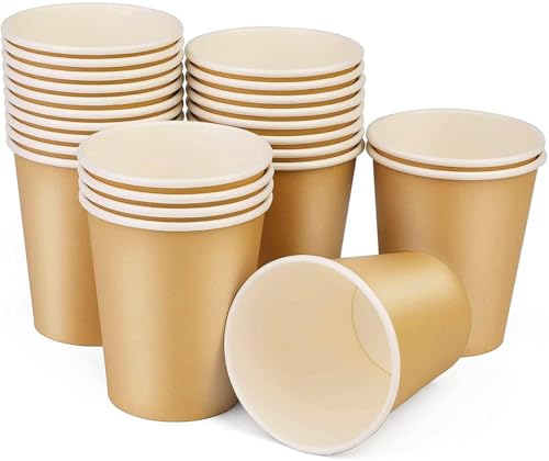 BALDCC 25 Pack 8 oz Disposable Paper Cups, Disposable Coffee Cups, Hot/Cold Beverage Drinking Cup for Offices, Home Kitchens, Coffee Shops(Khaki)