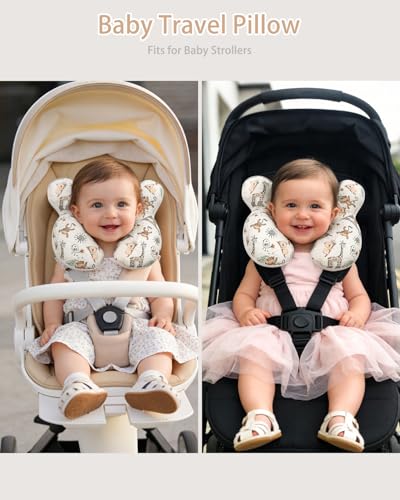 Image of KAKIBLIN Baby Travel Pillow, Baby Neck Pillow for Car Seat, U-Shaped Head and Neck Support for Stroller Pushchair, Soft Cooling Breathable Infant Head Pillow for Newborn Toddler