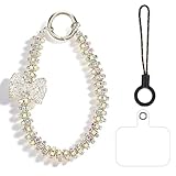 DOPENSPI Funkelnde Strasssteine Perlen Handykette Kurz, Damen Handy Charm Armband Handyanhänger Lanyard, Anti Verlust Handy Lanyard Handykette für Frauen