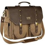 MATEIN Bolso Bandolera Vintage para Hombre, Maletin Portatil 15,6 Pulgadas de Lona con Puerto USB y Bolsillo RFID, Messenger Bag PU Bolso Hombre Grande Impermeable para Ocio, Viajes, Trabajo, Marrón