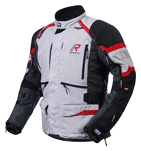 Rukka Gore-Tex MADAGASCA-R – Chaqueta de moto laminada de 3 capas D3O protectores CE AA incluye chaqueta laminada Gore-Tex, gris claro, negro y rojo, 50