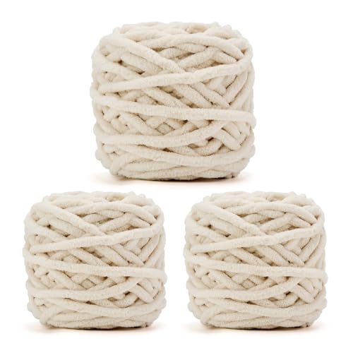 Image of INNDUN Blanket Yarn 3 Pack of 100g /3.5oz - Beige Chenille Yarn 6 Super Bulky - Knitting, Crocheting & Crafts Chunky Yarn